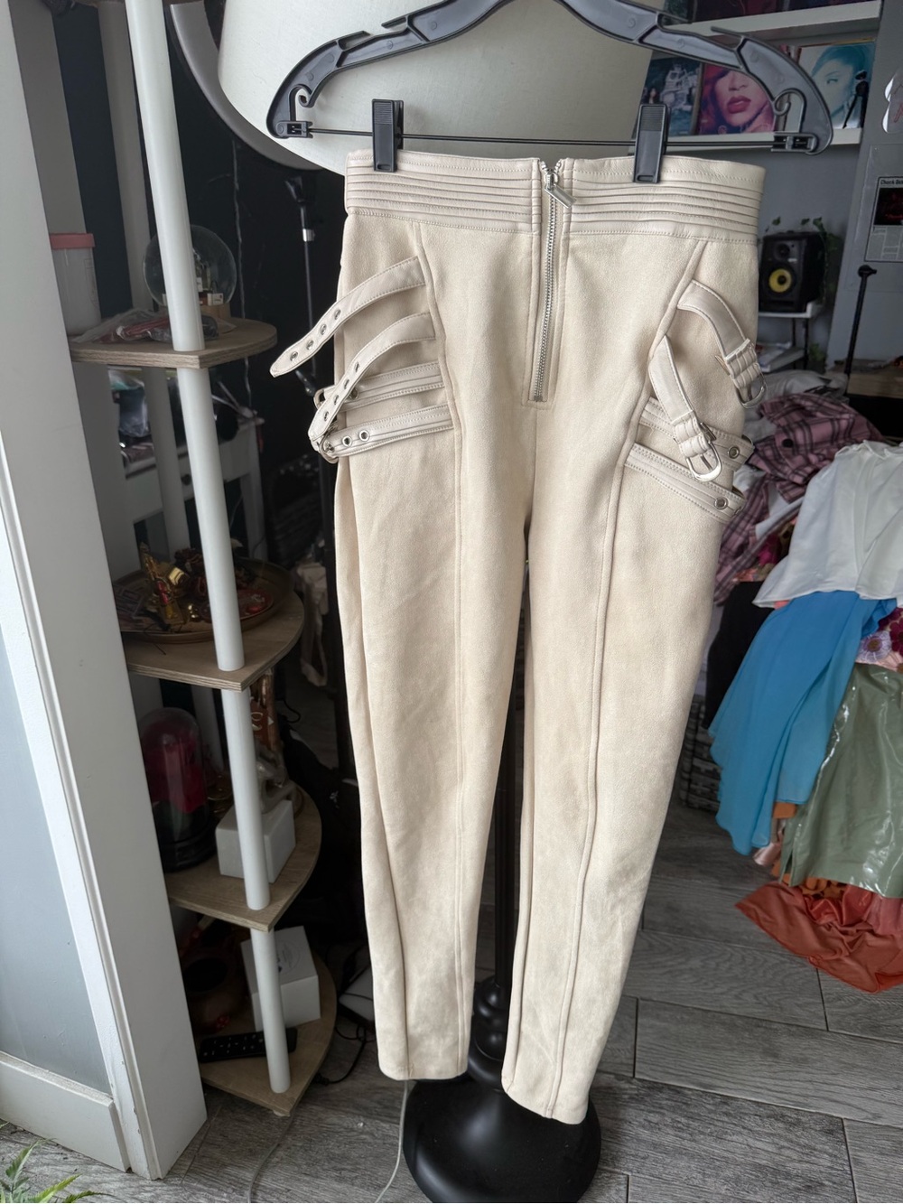 Manière De Voir Beige High-Rise Skinny Riding Pants with Side Buckle Straps